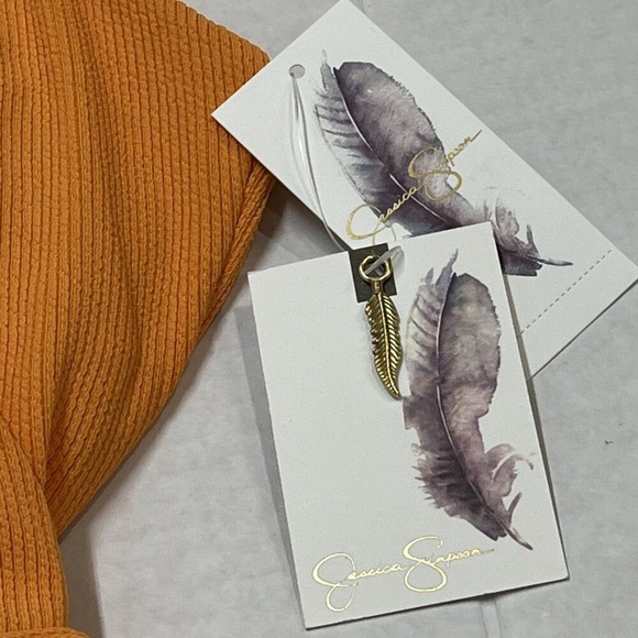 Jessica Simpson Swimsuit Orange Ribbed Belted One Piece Size L Retro Vacation - Picture 3 of 7